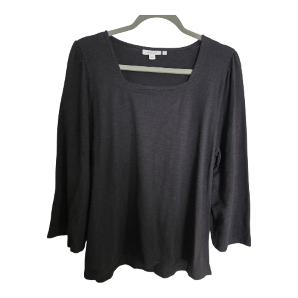 Chico's Square Neck Cotton Slub  Black Top